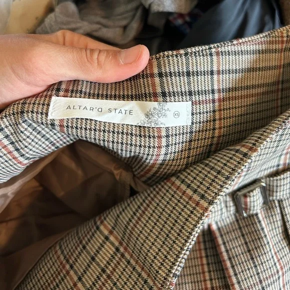 Altar'd State Checkered Mini Skirt with Buckle and under skort - Picture 5 of 6